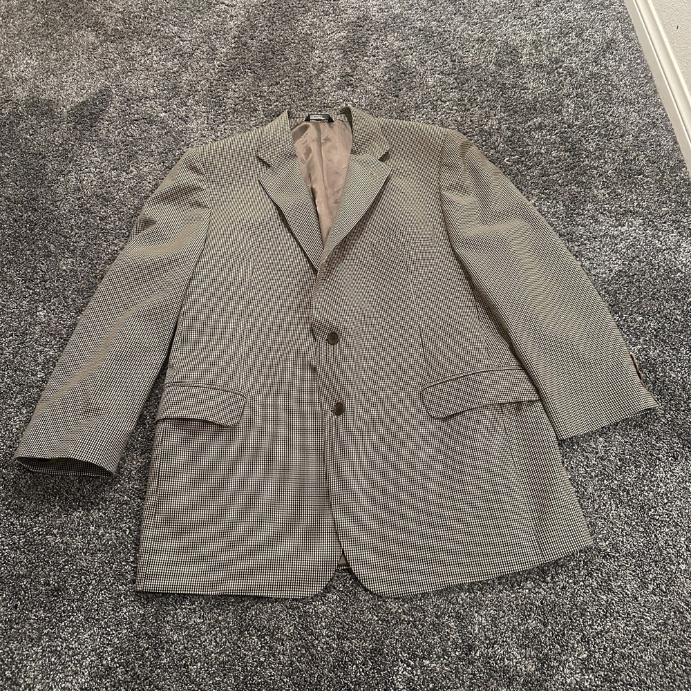 Brooks Brothers Blazer Mens 46L Brown Houndstooth 100% Wool Made‎ Italy